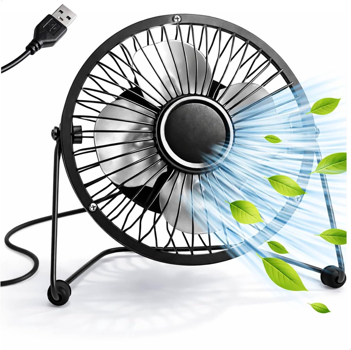 SnelShoppen - Compacte USB Tafelventilator 14,5 x 15 cm - Stille Mini Ventilator voor Bureau, Thuiswerkplek en Laptop - Zwart Zilver voor Warme Zomerd