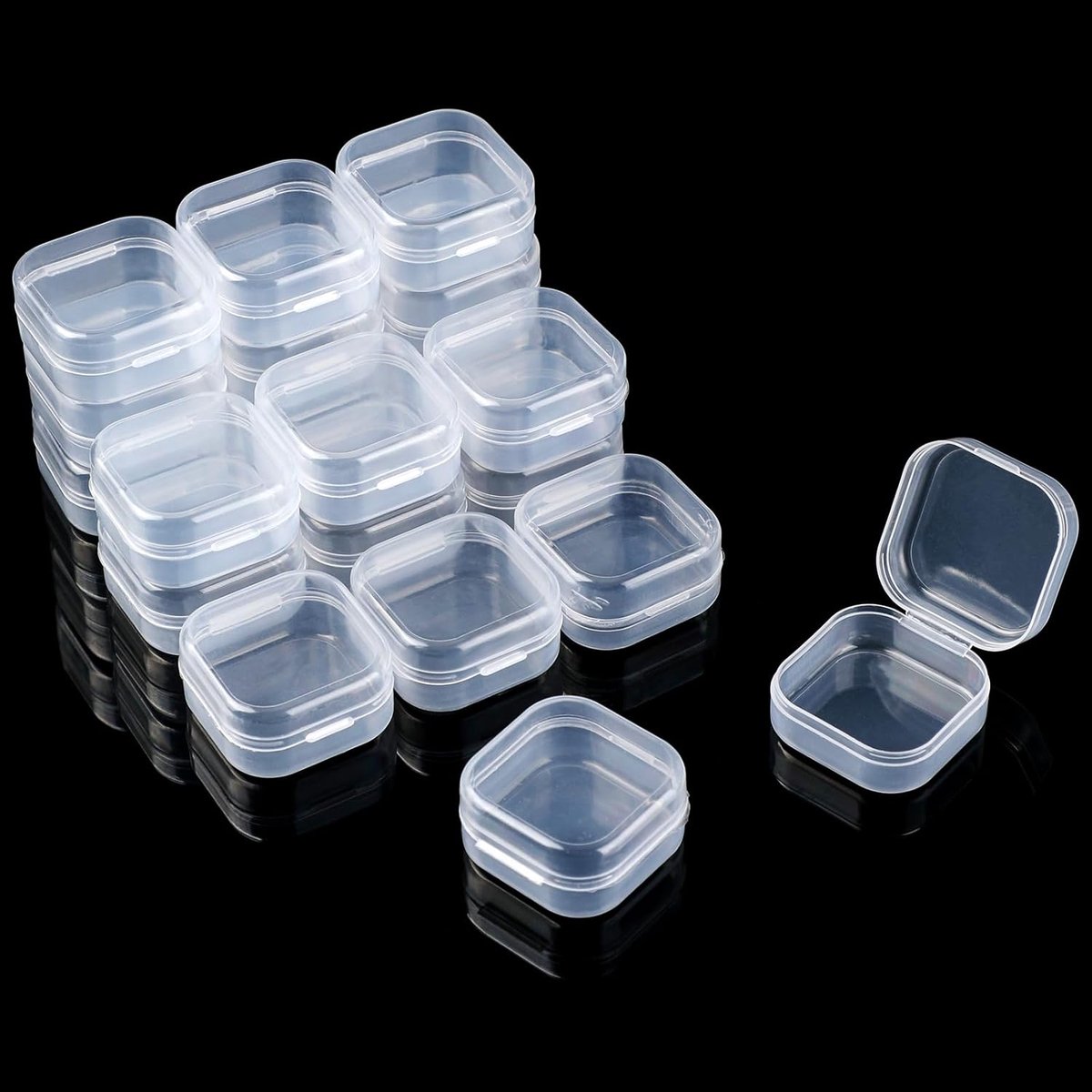 SnelShoppen - 20 Stuks Kleine Plastic Dozen met Deksel, Duidelijke Mini Bewaarboxen, 1.8mm Dikte, Vierkante Sieradenboxen, Handige Opslagdozen voor Kl