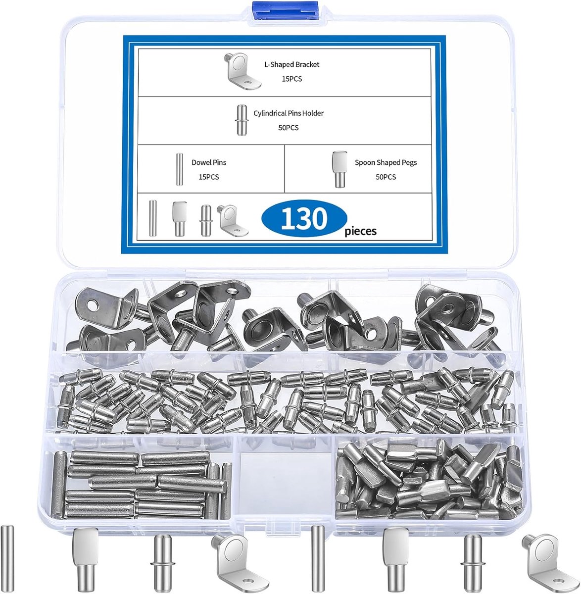 SnelShoppen - Pack van 130 Stalen Plankdragers, 5mm 6mm Metalen Steunen voor Kasten, Boekenkasten, Meubilair, Sterke Lastcapaciteit, Roestvrij Staal