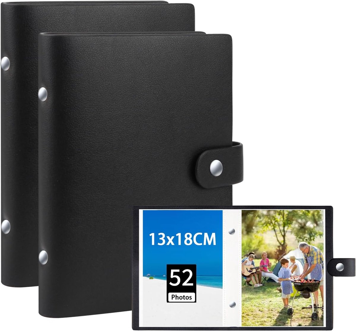 SnelShoppen - 2 Stuks Fotoalbum 13x18cm, 52 Pockets, Leren Cover, Topload Hoezen voor 5x7 Inch Foto's, Perfect voor Baby, Bruiloft, Vakantie, Familie,
