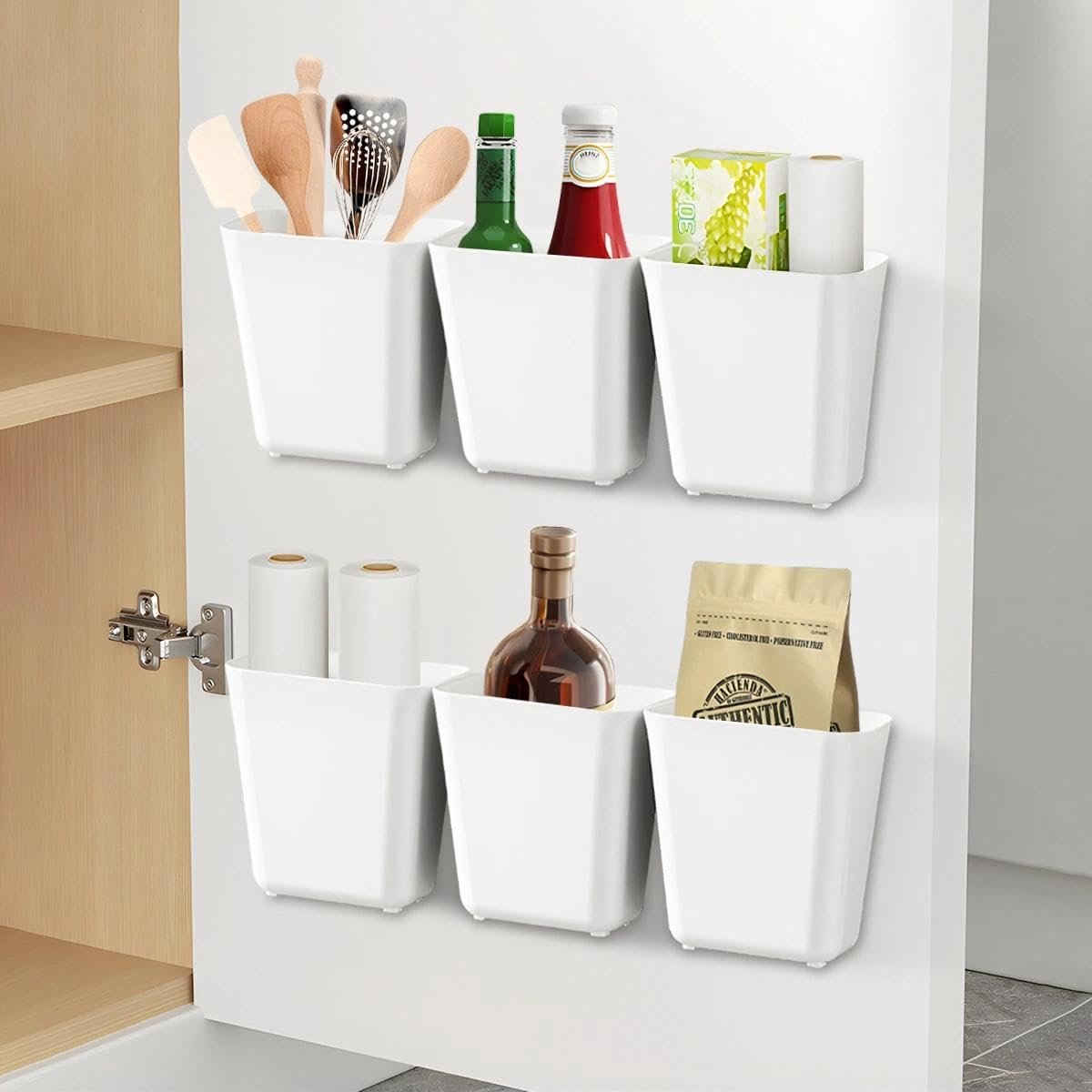 SnelShoppen - 6 Pcs Zelfklevende Wandopbergdozen, Keuken Kastdeur Organizer, Badkamer & Koelkast Organizer voor Kleine Items, Hoogwaardige PP Material
