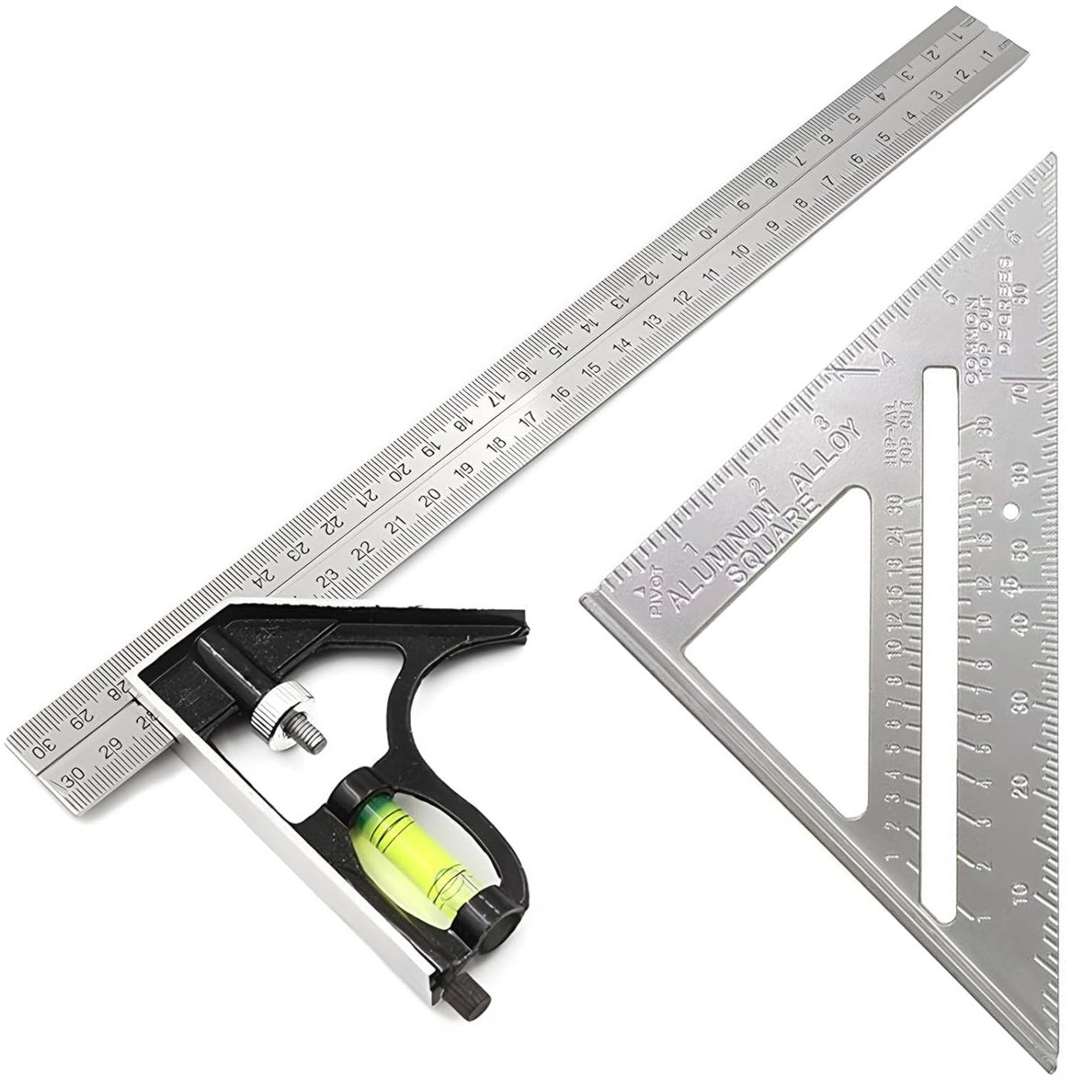 SnelShoppen - Carpenter Corner Set - Stop Angle 300 mm & Triangular Carpenter Angle 180 mm - Multifunctionele Houtbewerking Tools met Waterpas voor Ho