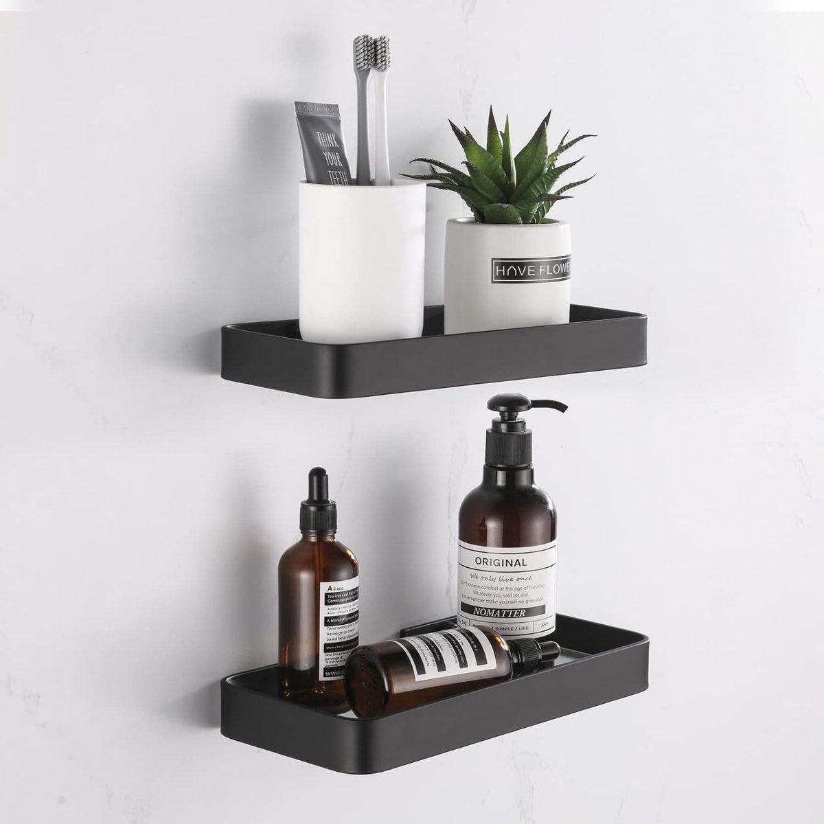 SnelShoppen - Aluminium Shower Shelf Set van 2 Stuks - No Drilling, 25cm Wandplank voor Badkamer, Keuken, Toilet - Zwart, Roestvrij - Verplaatsbare Or