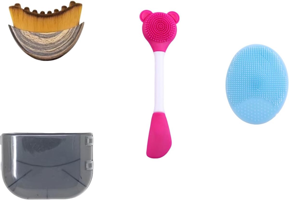 SnelShoppen - Massage Brush Set, Gezichtsreinigingsborstel, Gezichtsmasker Borstel, Lichaamsmassage Gereedschap, Grijze, Blauwe en Roze Brushes voor G