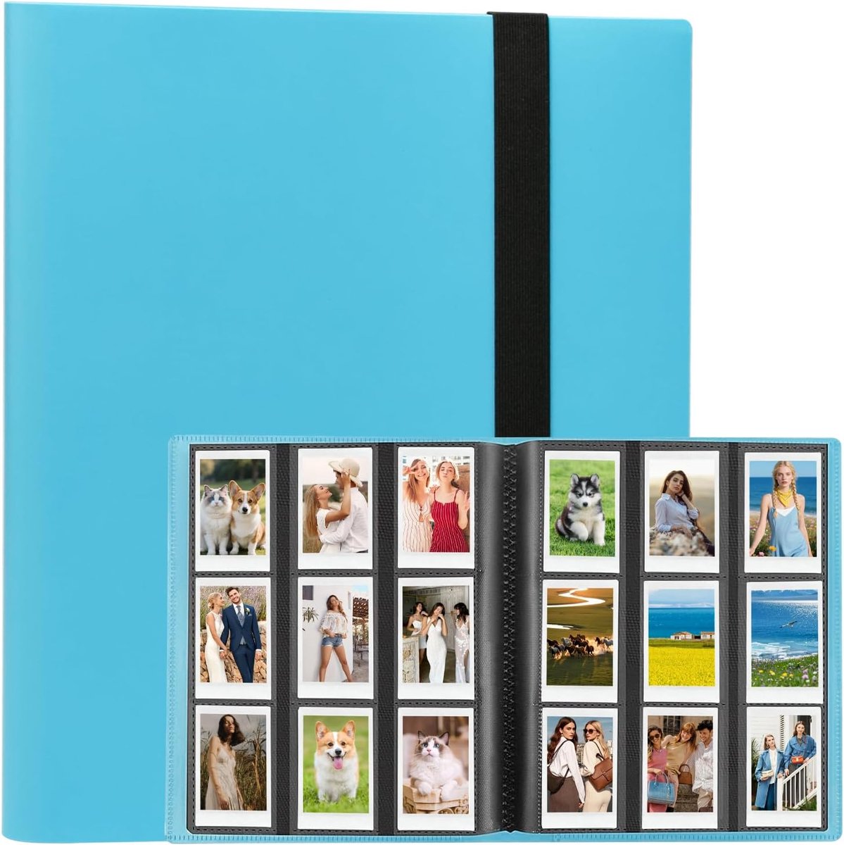 SnelShoppen - Fotoalbum Instaplaatje 432 Foto's, Blauw PVC Fotoalbum voor Polaroid en Instax, Ontwerp je Eigen Fotoboek, Perfect voor Feestjes en Heri