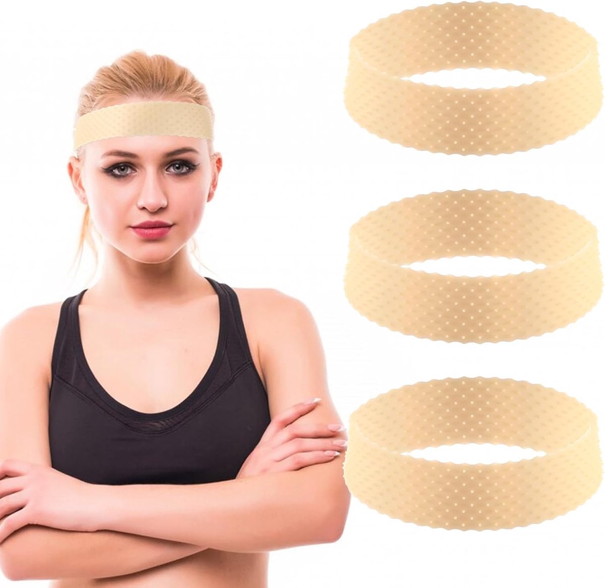 SnelShoppen - 3-delige Wig Grip Set - Verstelbare Siliconen Wigband, Antislip Elastische Grip, Zweetbestendig voor Comfortabel Draaggemak (Huidkleur)