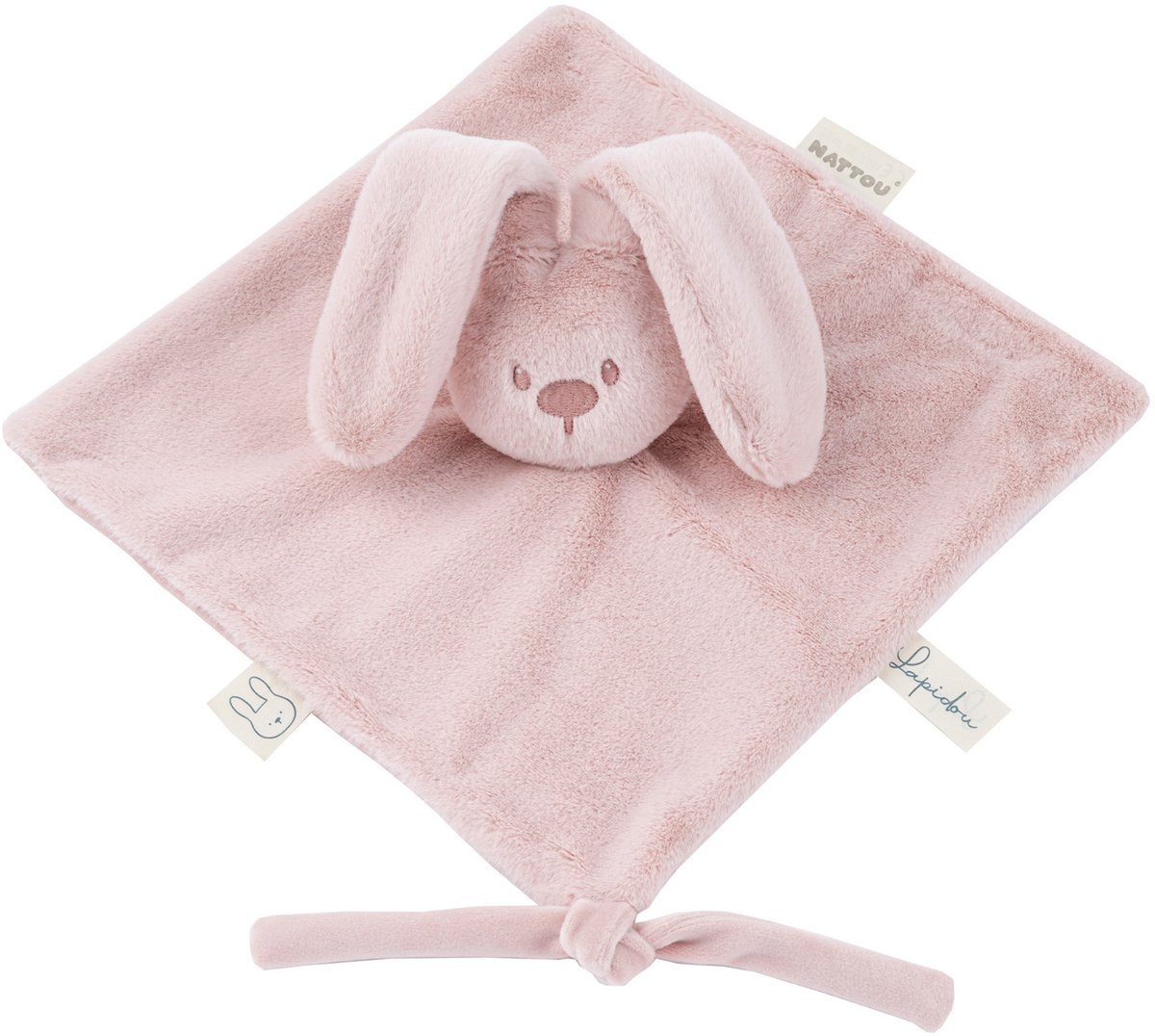 Nattou Lapidou Baby Knuffeldoekje - 27 x 27 cm - Doudou Konijn - Baby Cadeau - Poederroze