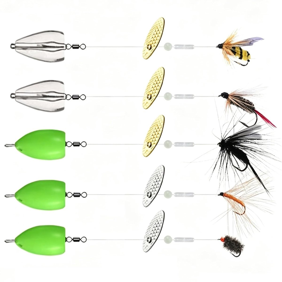 SnelShoppen - 5 Stuks Drijvend Zacht Aas met Veren - Realistische Soft Bait voor Roofvissen - Ideaal voor Vliegvissen, SpinVissen, Ukelele, Hazelaars,