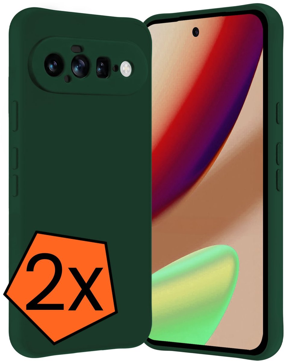 Hoes - 2 Stuks - Geschikt voor Google Pixel 11 - Sterk & Shockproof - Case Siliconen - Back Cover - Telefoon Hoes - Donkergroen