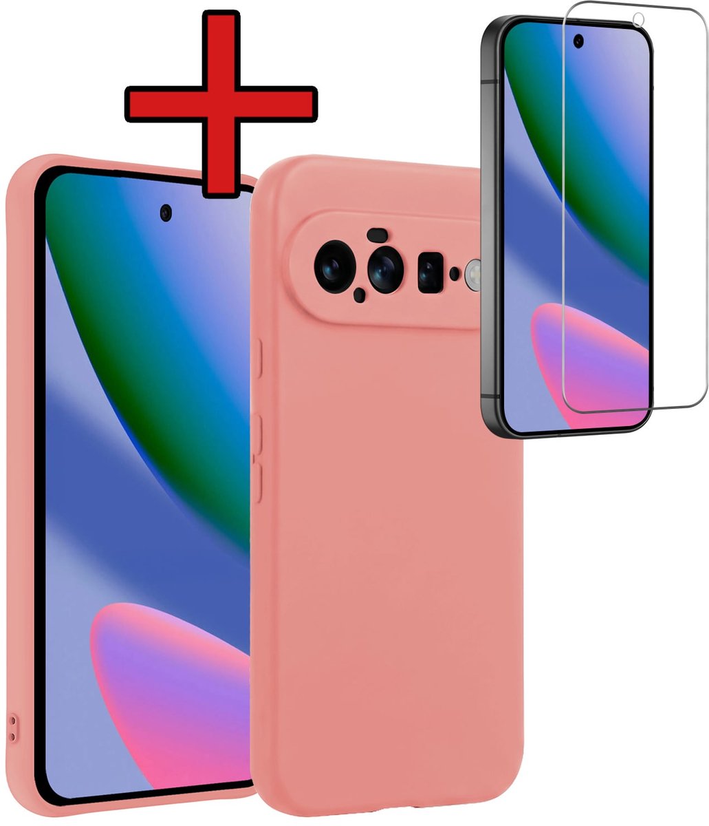 Hoesje - Met Screenprotector - Geschikt voor Google Pixel 11 - Sterk & Shockproof - Telefoon Hoes - Back Cover - Siliconen Case - Telefoonhoes - Lichtroze