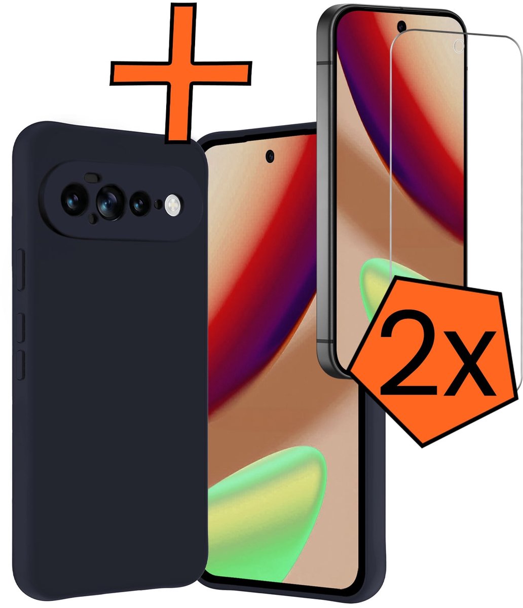 Hoes - Met 2x Screenprotector - Geschikt voor Google Pixel 11 Pro XL - Sterk & Shockproof - Back Cover - Siliconen Case - Telefoon Hoes - Donkerblauw