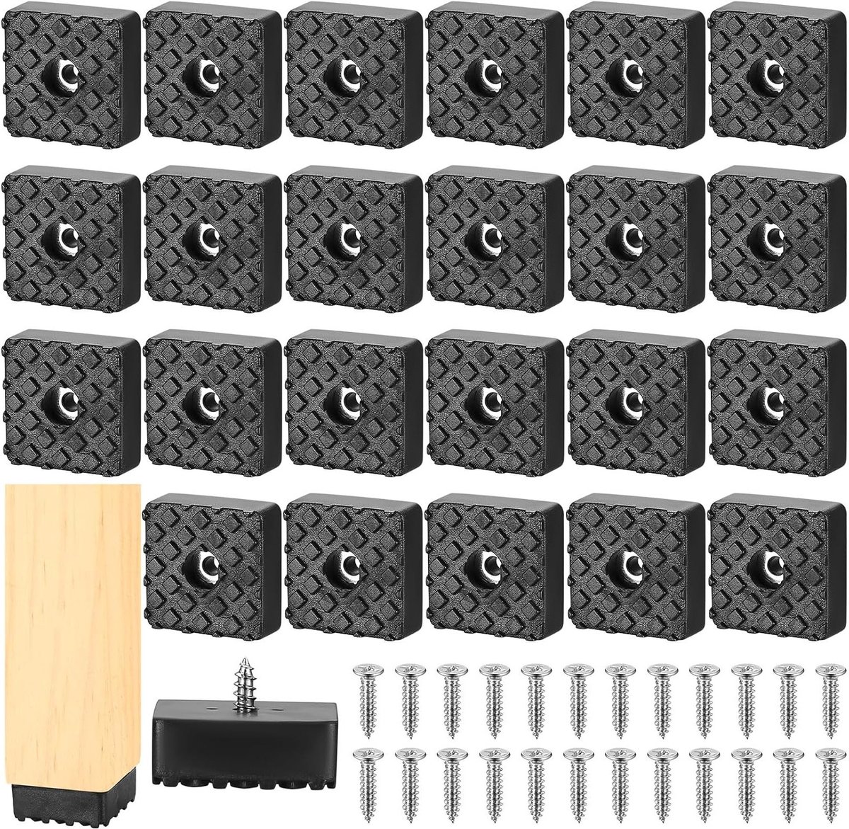 Rubber Voeten voor Meubels - 24 Stuks, Vierkante Antislip Meubelglijders met Schroeven, Ideaal voor Tuinstoelen en Meubels, 30x30mm