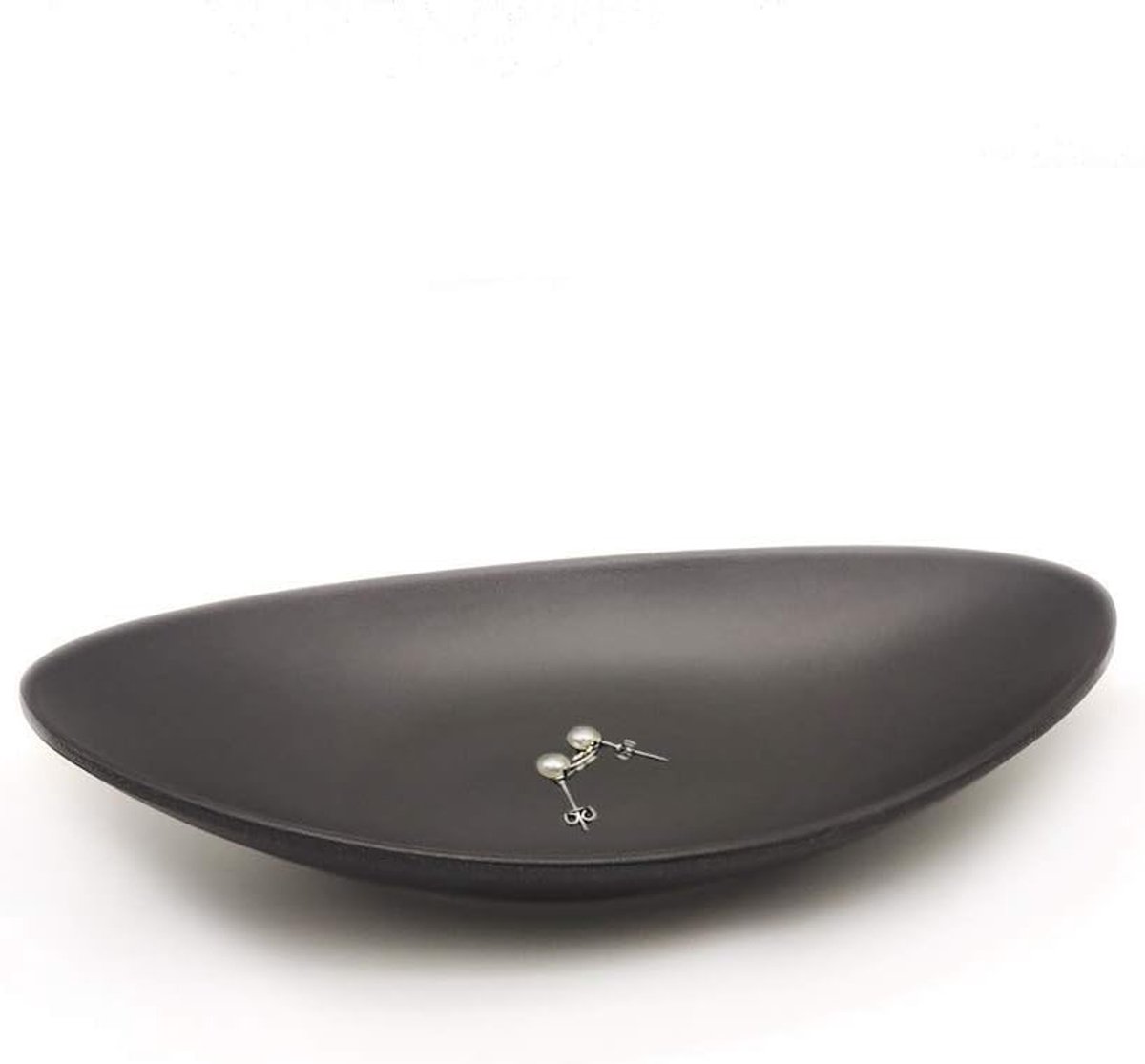SnelShoppen - Black Key Ring Dish Jewelry Tray - Oval Sleutelschotel Organisator - Decoratieve Sieradenhouder - Zwart 18x10x2.5cm - Perfect voor Dress