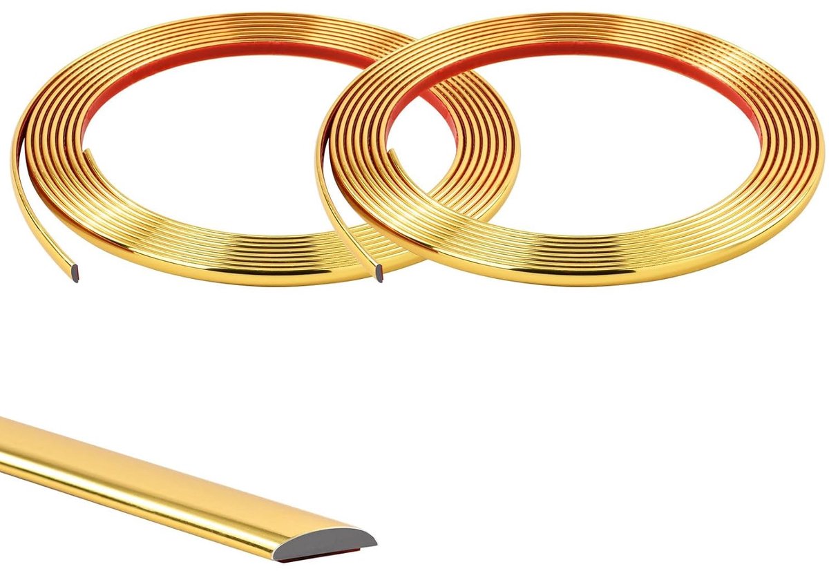 SnelShoppen - 10m Gouden Flexibele Decoratieve Moldings - Zelfklevende Randstrip voor Tegels, Wand, Spiegel, Plafond, Vloer, Meubel - PVC - 5m per rol