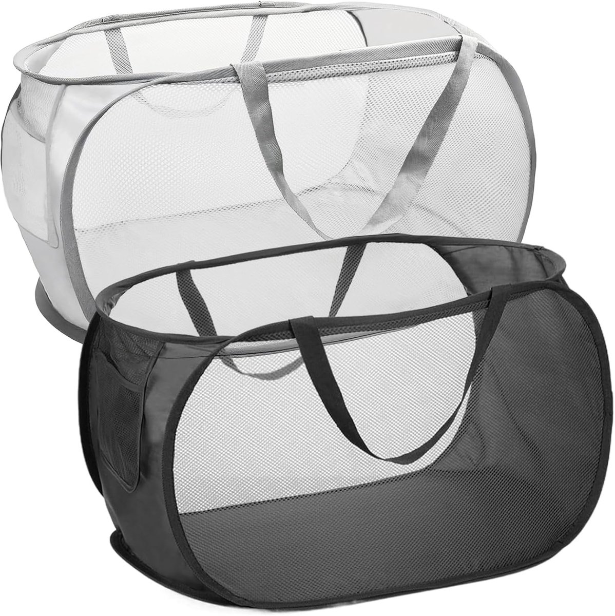 SnelShoppen - 2 Stuks Vouwbare Wasmanden met Handvat, Opbergmand met Zijvakjes voor Badkamer, Kamperen, Studentenhuis, Reizen - Ademend Polyester en S