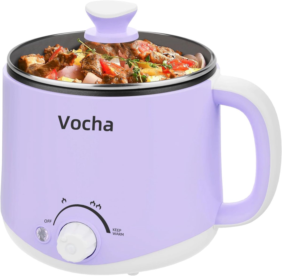 SnelShoppen - Elektrische Hotpan met Warmhoudfunctie, 1.6L Antiaanbakpan (Paars) voor Feest, Camping en Keuken