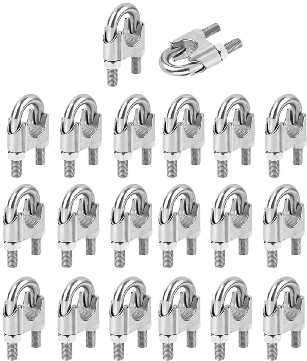 SnelShoppen - 20 stuks Kabelclips, RVS Beugel Kabelclips M5, voor Stalen Kabels, Draadbevestiging, Organiseren van Kabels, Voor Thuis, Tuin, Garage