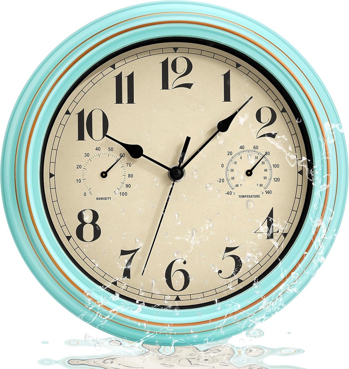 SnelShoppen - Waterdichte Stille Wandklok met Thermometer en Hygrometer 30 cm - Retro Tuinklok voor Buiten, Badkamer, Tuin en Keuken - Weerbestendig e