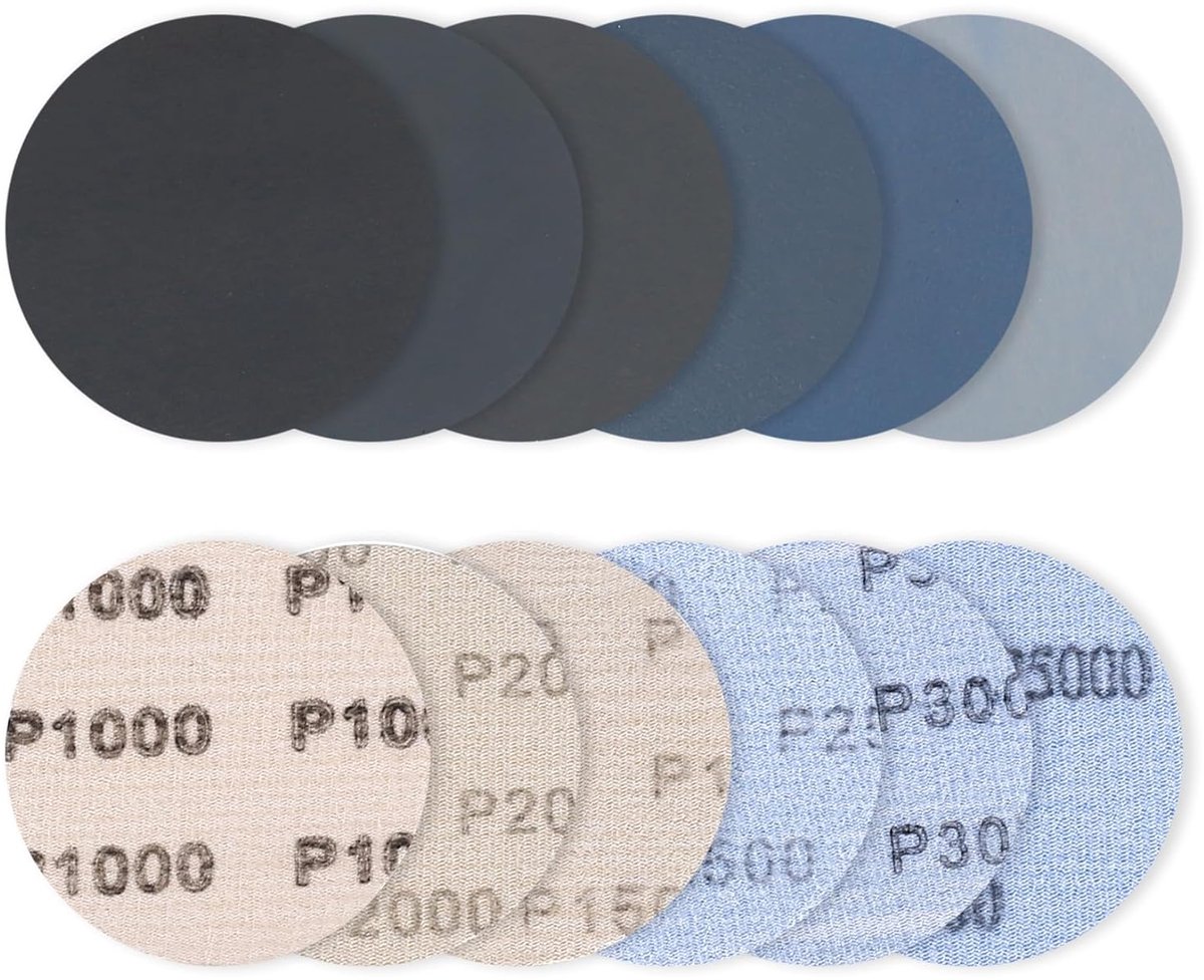 SnelShoppen - 30 x Schuurdisc 75 mm, Ronde Schuurpapier, Siliconen Carbide, Kleefstrip, Nat en Droog, Grit 1000-5000 voor Excentrische Schuurmachine