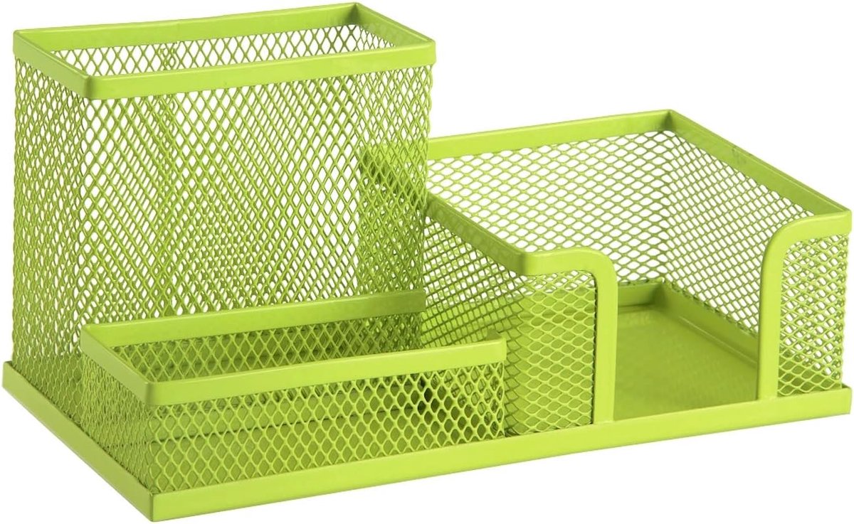 SnelShoppen - Desk Organizer, Pen Holder, Praktische Bureau Organizer, Metalen Pennenhouder, 3 Compartimenten, Notitiehouder, Mesh, 205 x 103 x 98 mm,