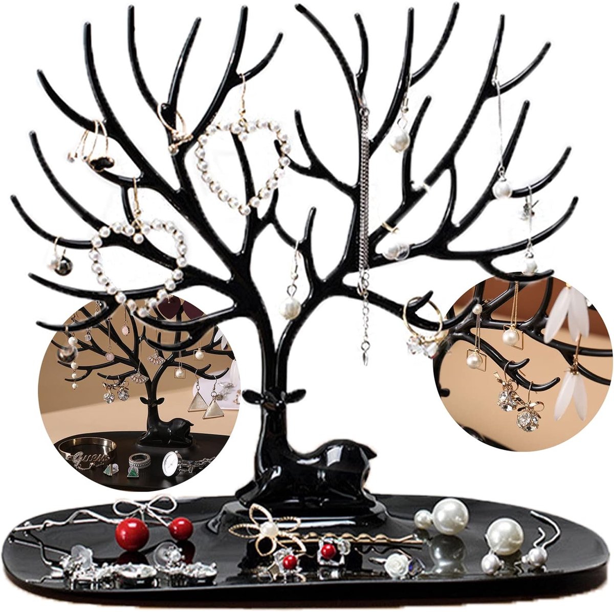 SnelShoppen - Jewelry Display Stand - Herten Armband Houder - Oorbel Organizer met Herten Antlers Design - Zwart - Voor Sieraden, Armbanden en Ketting