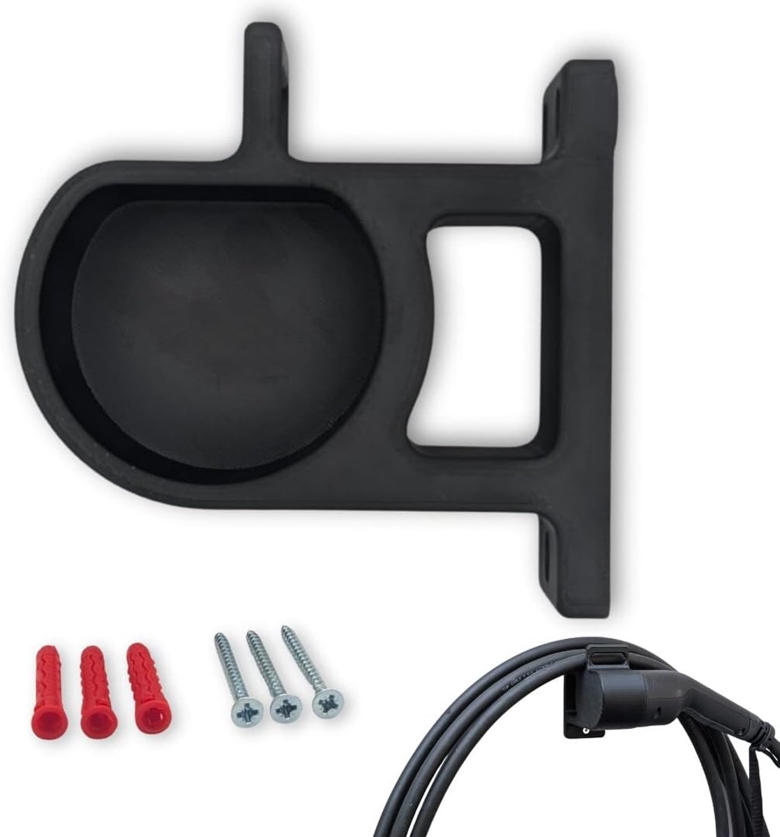 SnelShoppen - Wall Mount Type 2 Oplaadkabelhouder, Geschikt voor Alle Type 2 Stekkers, Weerbestendig, Made in Germany, Ideaal voor Garages en Carports