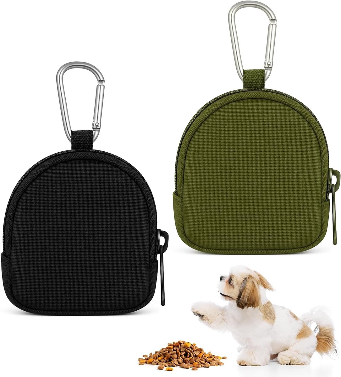 Set van 2 Honden Snacktassen - Handige Voedings- en Trainingszak met Rits en Karabijnhaak voor Honden Training en Wandelen