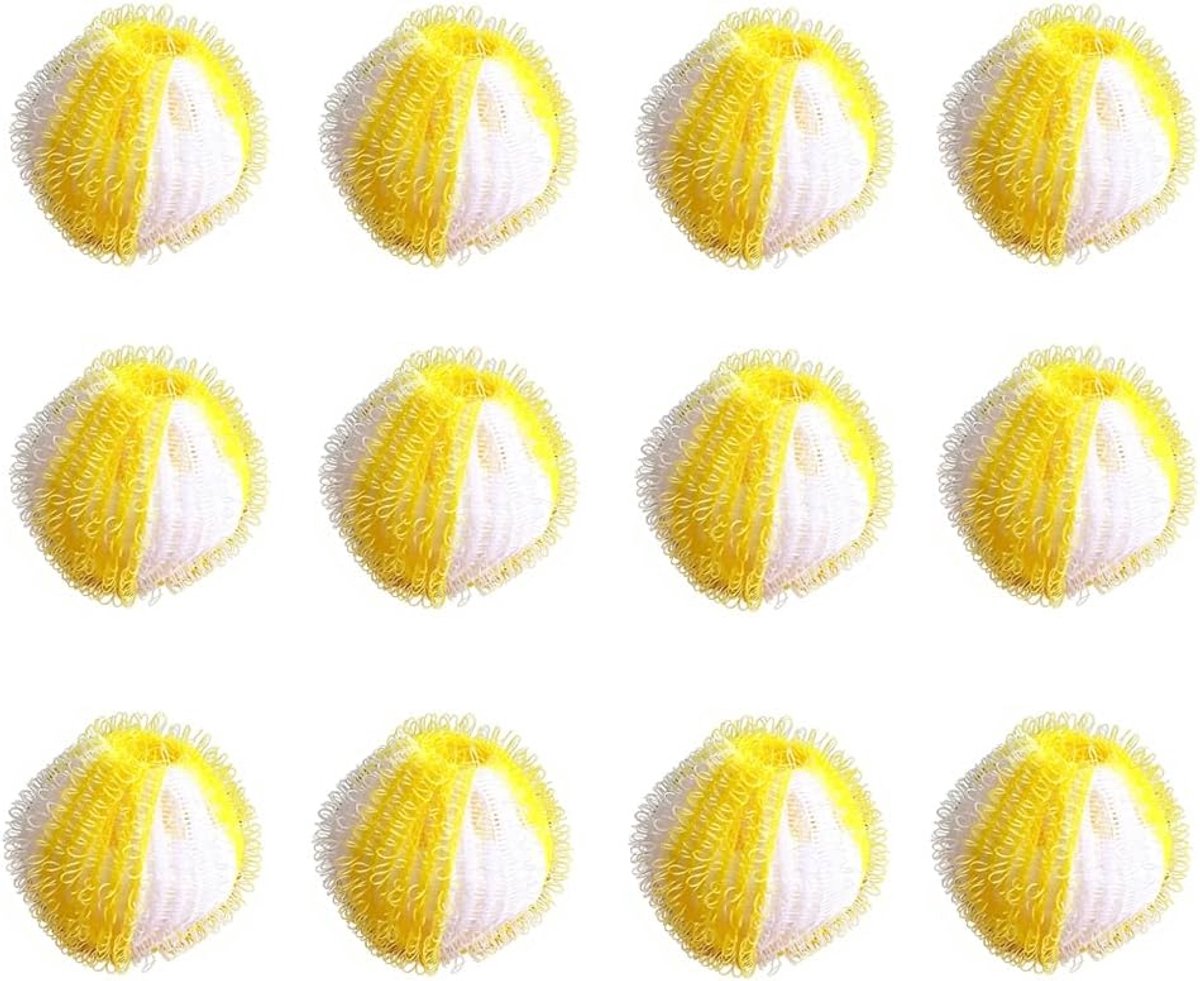 SnelShoppen - 12 stuks herbruikbare anti-haarballen voor wasmachine, geel en wit, haarvanger, wasbal, pluisjesvanger, milieuvriendelijk, effectief des