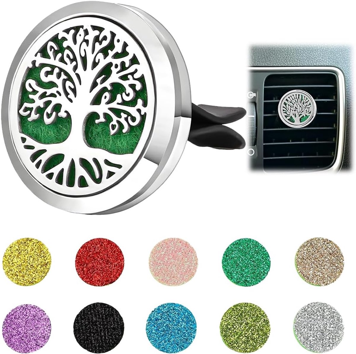 SnelShoppen - Essential Oil Diffuser voor Auto, Luchtverfrisser, Geuratomizer, Aromatherapie, Magnetisch, RVS, Eenvoudig te Installeren, Robuust en St