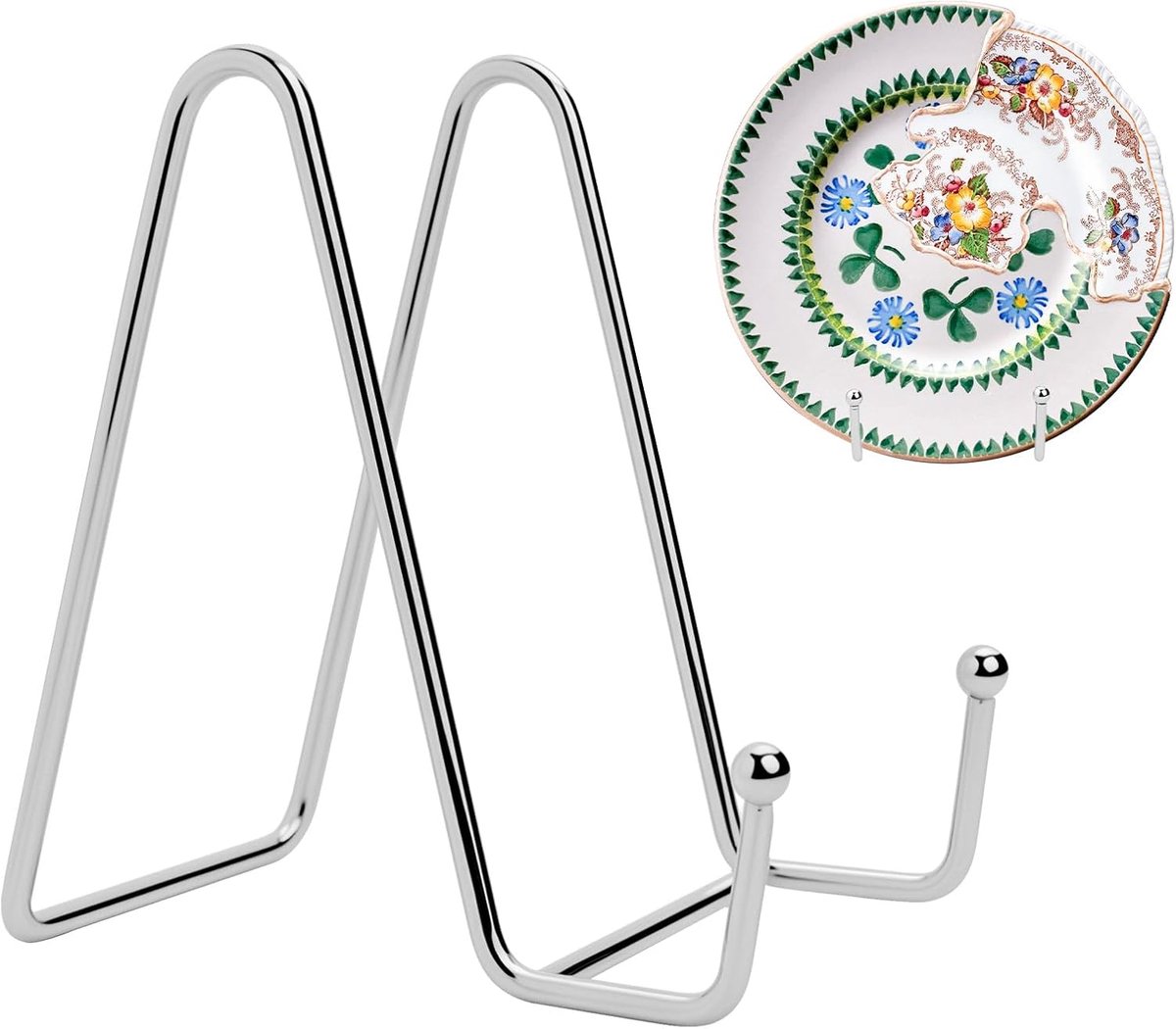 SnelShoppen - 2 Stuks Easel Stand - Metalen Decoratieve Stand voor Schalen, Foto's, Boeken - 11 cm Plate Stand - Stabiele Tafel Easel, Zilver - Voor T