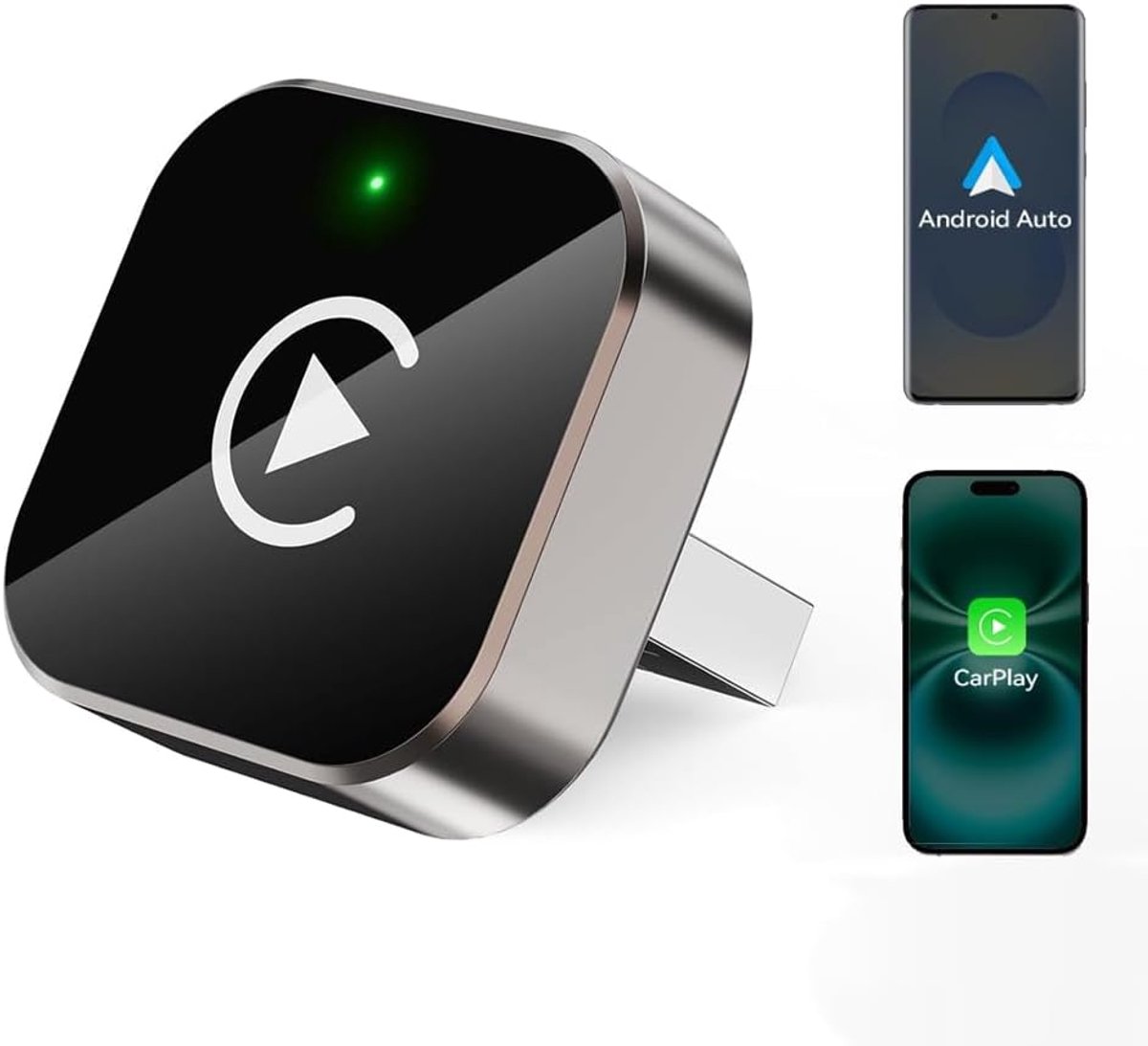 SnelShoppen - CarPlay Wireless Adapter voor Apple iPhone en Android, Super Fast 2026, Upgrade van Bedraad naar Draadloos, Plug & Play, Mini & Stabilit