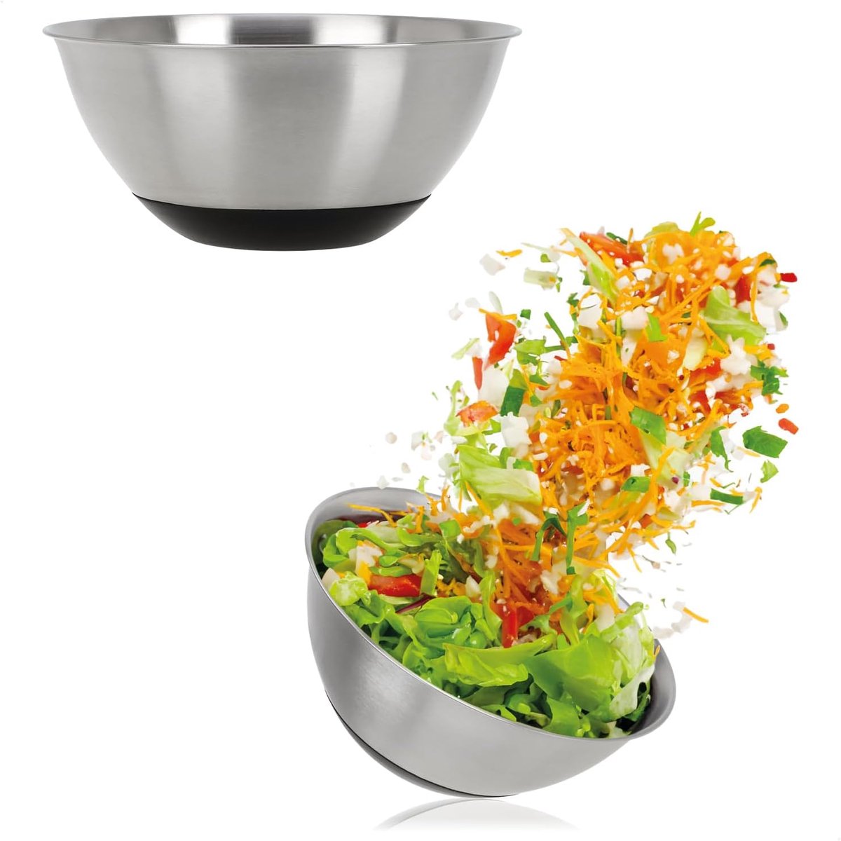 SnelShoppen - RVS Mengkommen Set van 2 - Stalen Saladeschalen 750ml/1300ml - Ideaal voor Bakken, Serveren, Fruit en Snacks - Ø 15.5/19cm