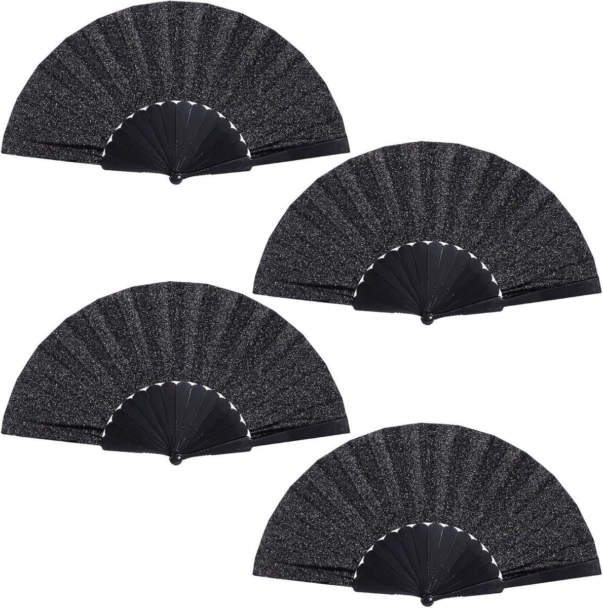 SnelShoppen - Glitter Vouwbare Handventilator Set - 4 Stuks - Zwart - Papieren Dans Fan voor Feest, Rave, Bruiloft - Ideaal voor Mannen en Vrouwen - C