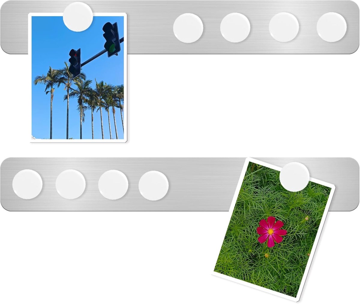 SnelShoppen - Magnetisch Memoboard 30.7x4.8cm - Zelfklevende Magnetische Strip - RVS Magneten met 10 Witte Magneten voor Foto's en Documenten - Perfec