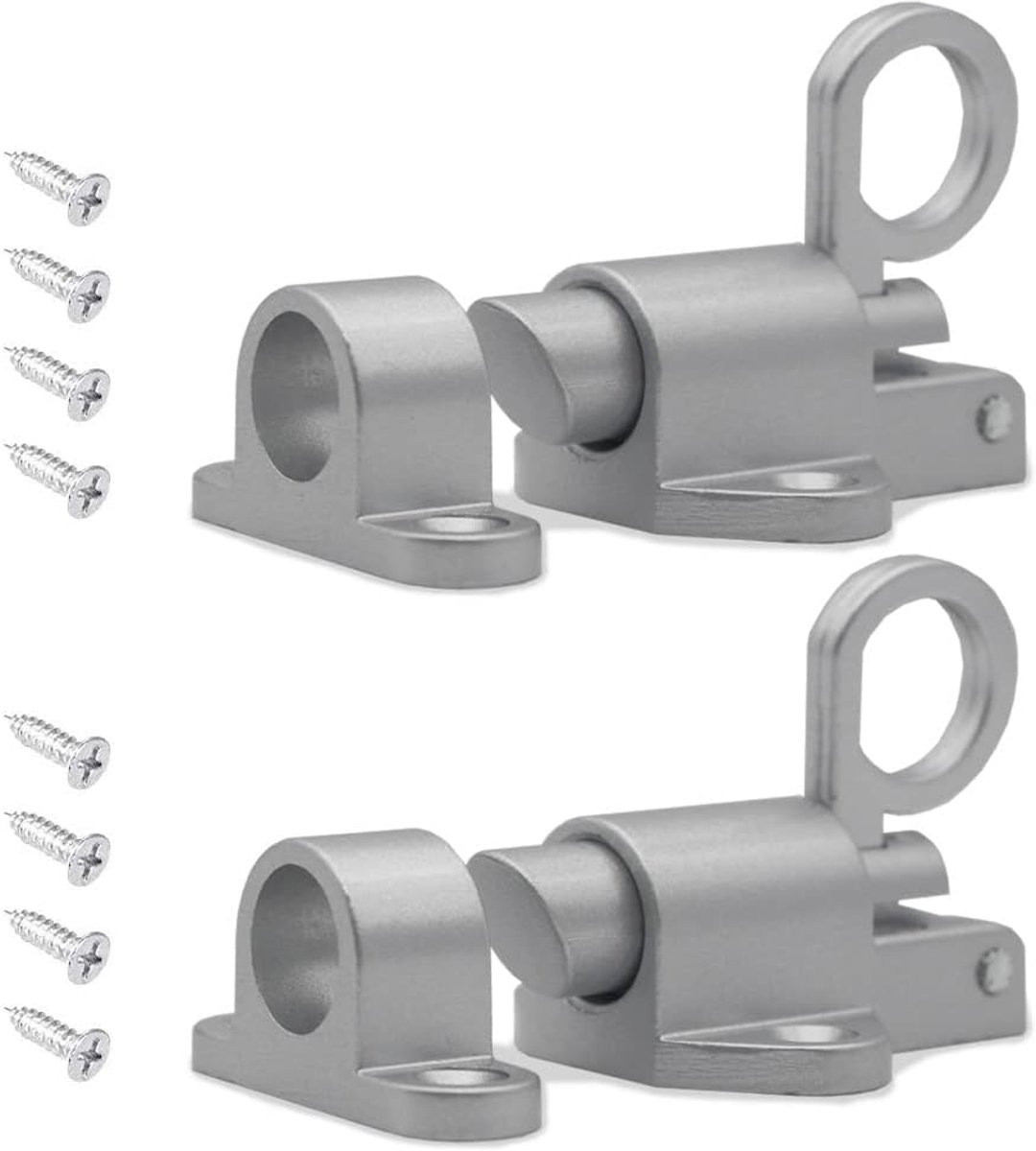 SnelShoppen - 2 Stuks Automatische Deurslot met Schroeven - Rvs Recoil Spring Lock voor Raam, Schuur, Toilet, Slaapkamer - Veilig & Duurzaam