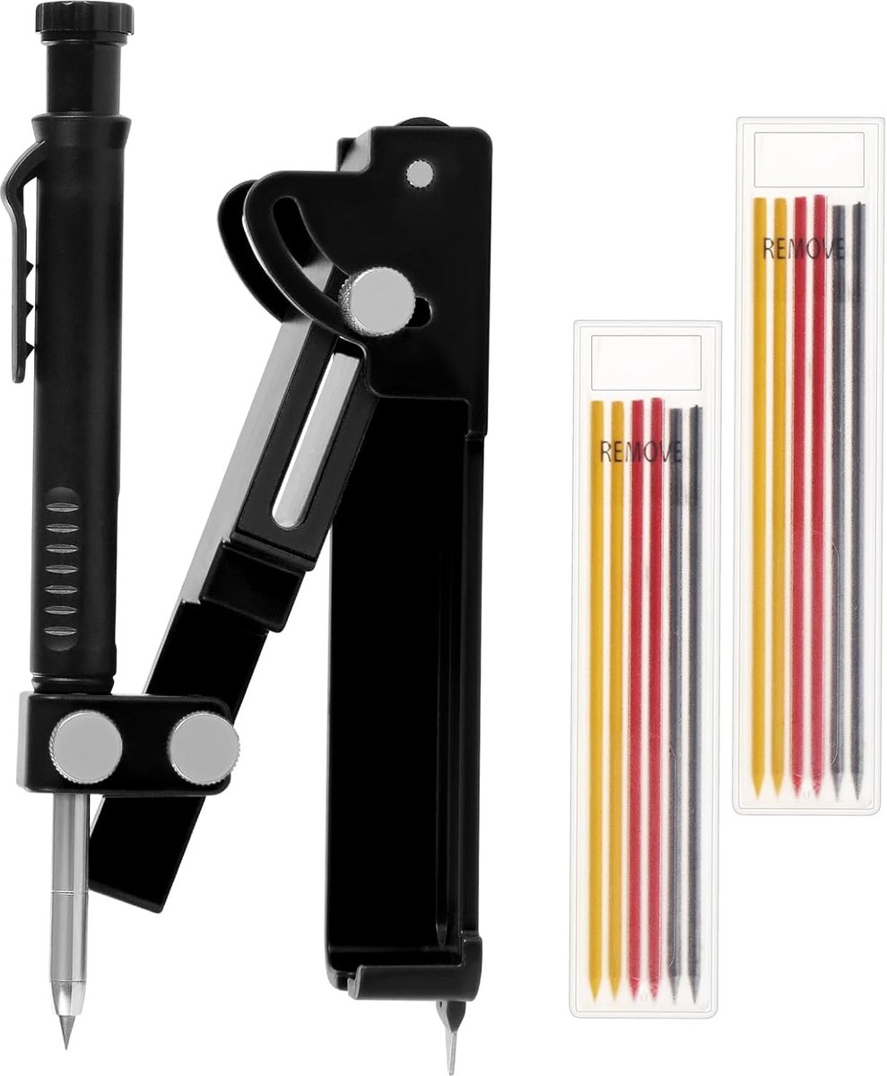 SnelShoppen - Black Construction Scratch Pen Marking Tool - Multifunctionele Krabgereedschap, Diepe Gaatjes Pen, Metalen Nib, Duurzaam ABS en Aluminiu