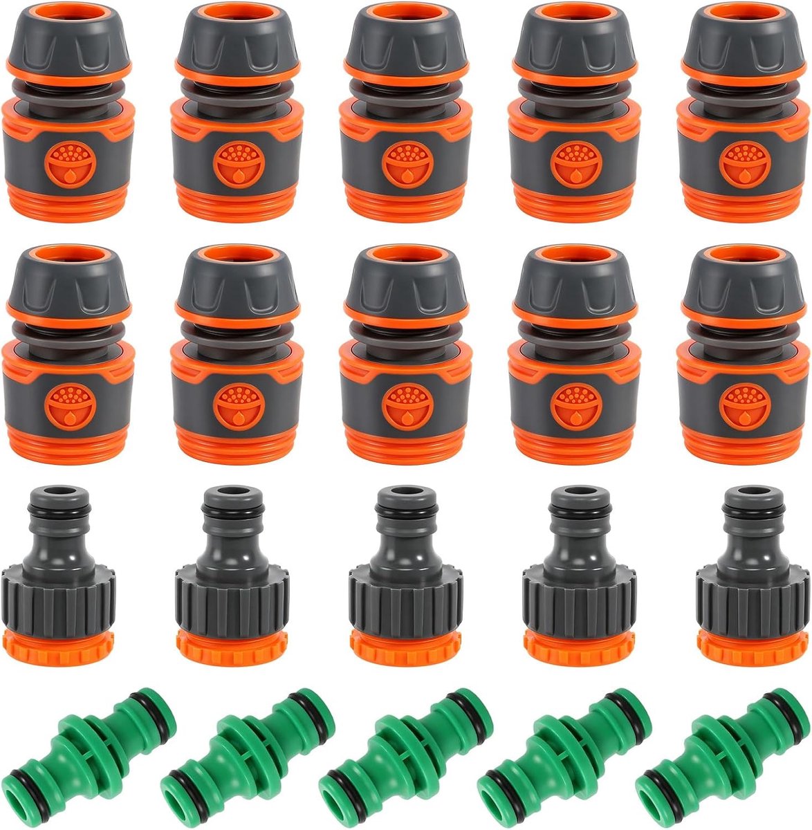 SnelShoppen - Slangkoppeling 1/2 inch, 20-delige slangaansluiting set, hoogwaardige slangverbinder voor tuinslang, inclusief koppelingen en kraanadapt