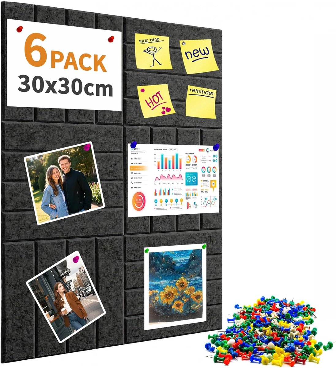 SnelShoppen - Pin Boards Vilt Zelfklevend Groot 90 x 60 cm 6-Pack 9 mm Dikte Memo Bord Vision Board Foto's voor Thuis, Keuken, Kantoor, School, Geluid