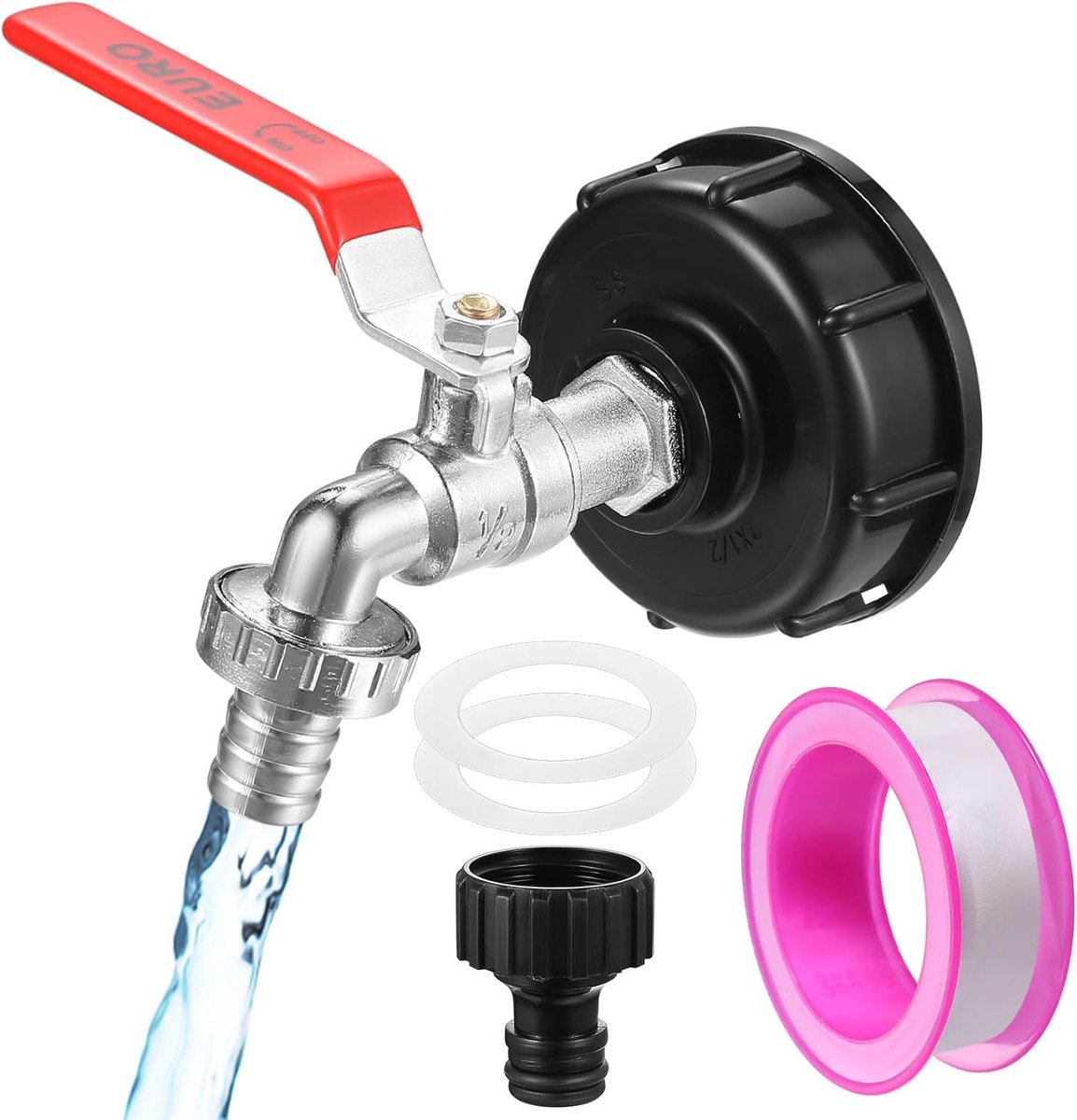 SnelShoppen - IBC Tank Faucet 1000L, 1x IBC Spout Tap, 1/2 Inch S60x6 IBC Adapter, Duurzaam en Corrosiebestendig, Perfect voor Regenwater Tank en Wate
