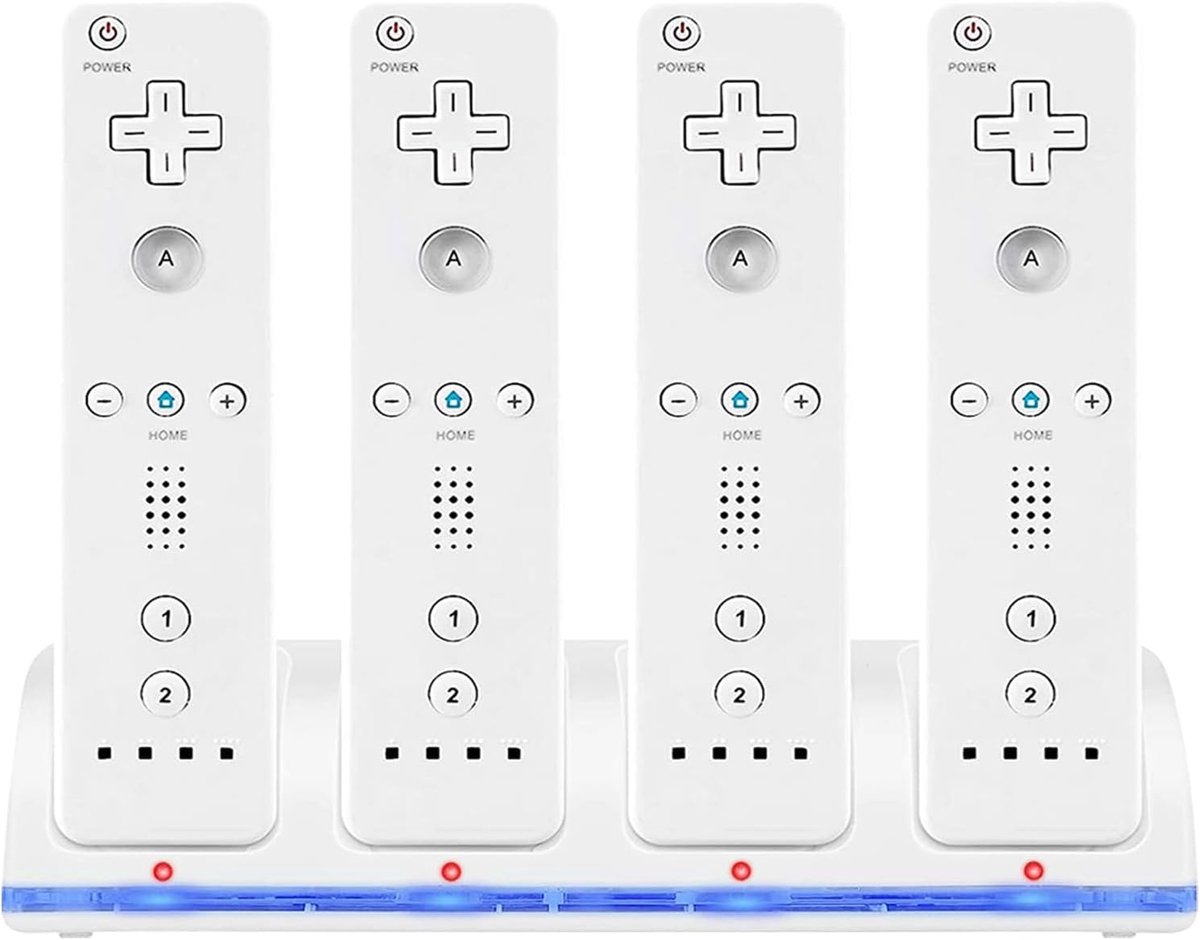 SnelShoppen - 4-in-1 Wii Controller Oplaadstation met 4 Oplaadbare Batterijen en LED Indicatoren voor Gelijktijdig Opladen van Wii Controllers