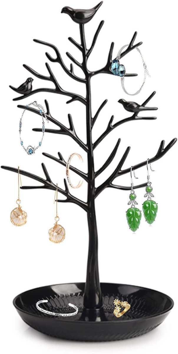 SnelShoppen - Bird Tree Earring Holder - Robuuste Jewelry Stand voor Oorbellen, Kettingen, Armbanden en Ringen - Zwart, Lichtgewicht, Duurzaam, Meerde