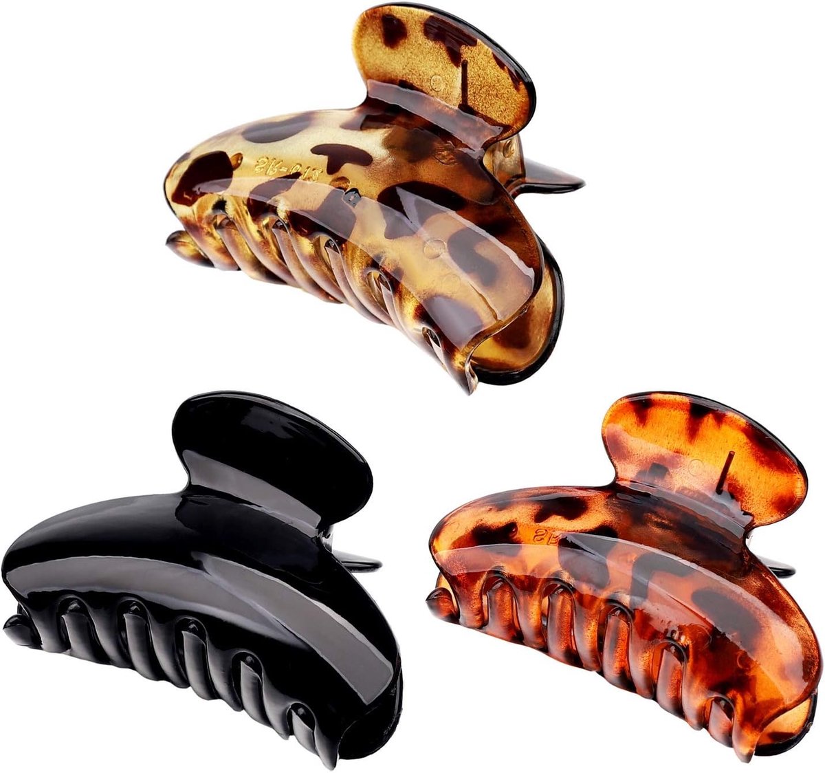 Thijox - 3 Stuks Haarklauwclips Set voor Dames | Antislip Plastic Haarclips | Kleine Klauwclips voor Dikke Haar | Zwart, Luipaardpatroon Geel & Bruin