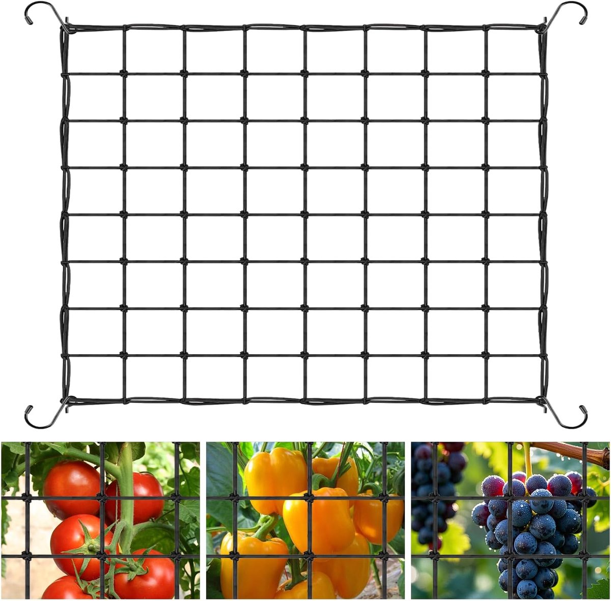 SnelShoppen - Groeitennet 120 x 120 cm, elastisch ranknet voor klimplanten, groenten, vruchten en bloemen met 4 haken, weerbestendig en duurzaam mater