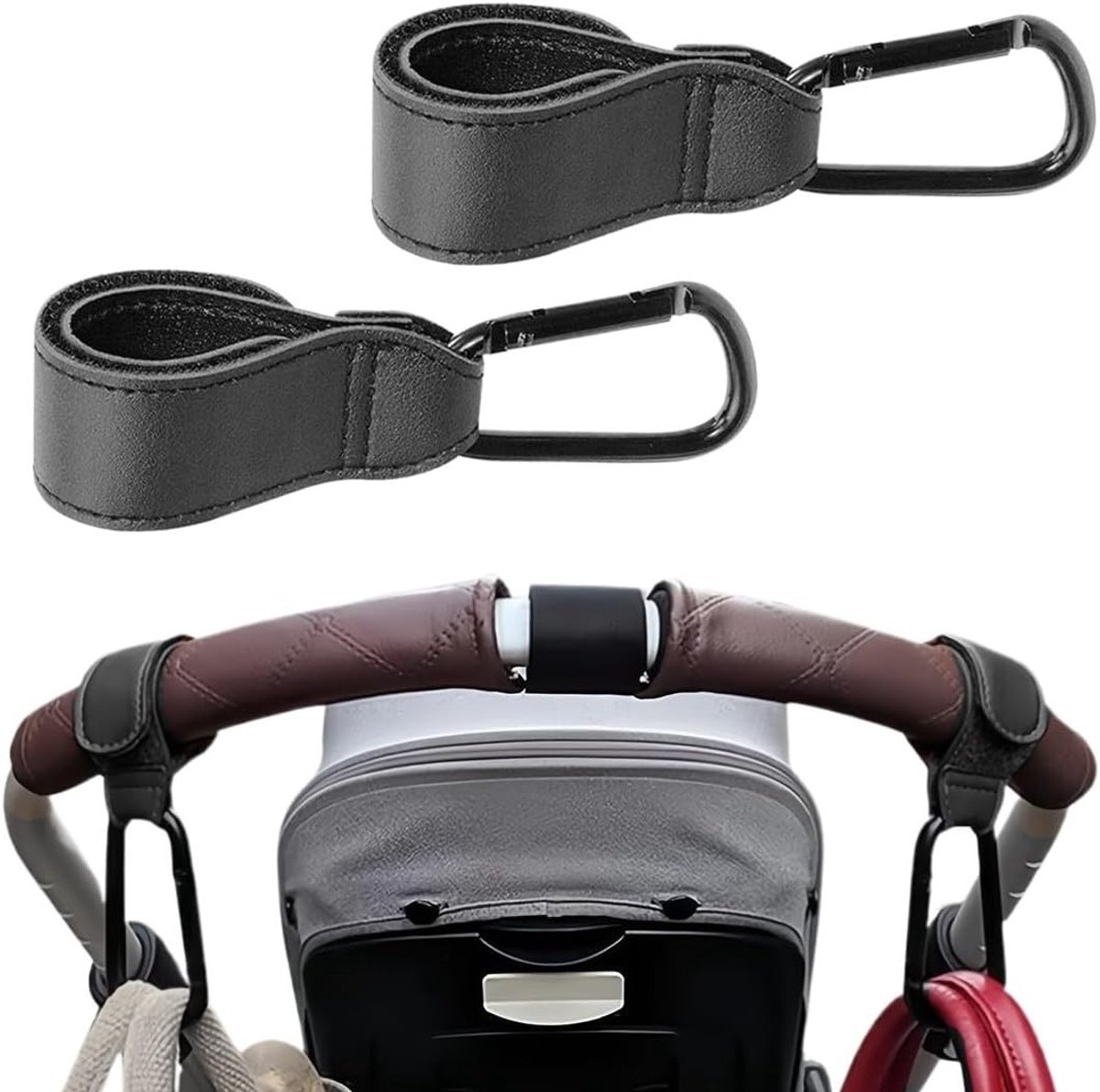 2 Stuks Universele Haken voor Luiertassen, Duurzame Haken voor Kinderwagens, Handige Bevestigingshaken voor Pushchairs met Klittenbandsluiting