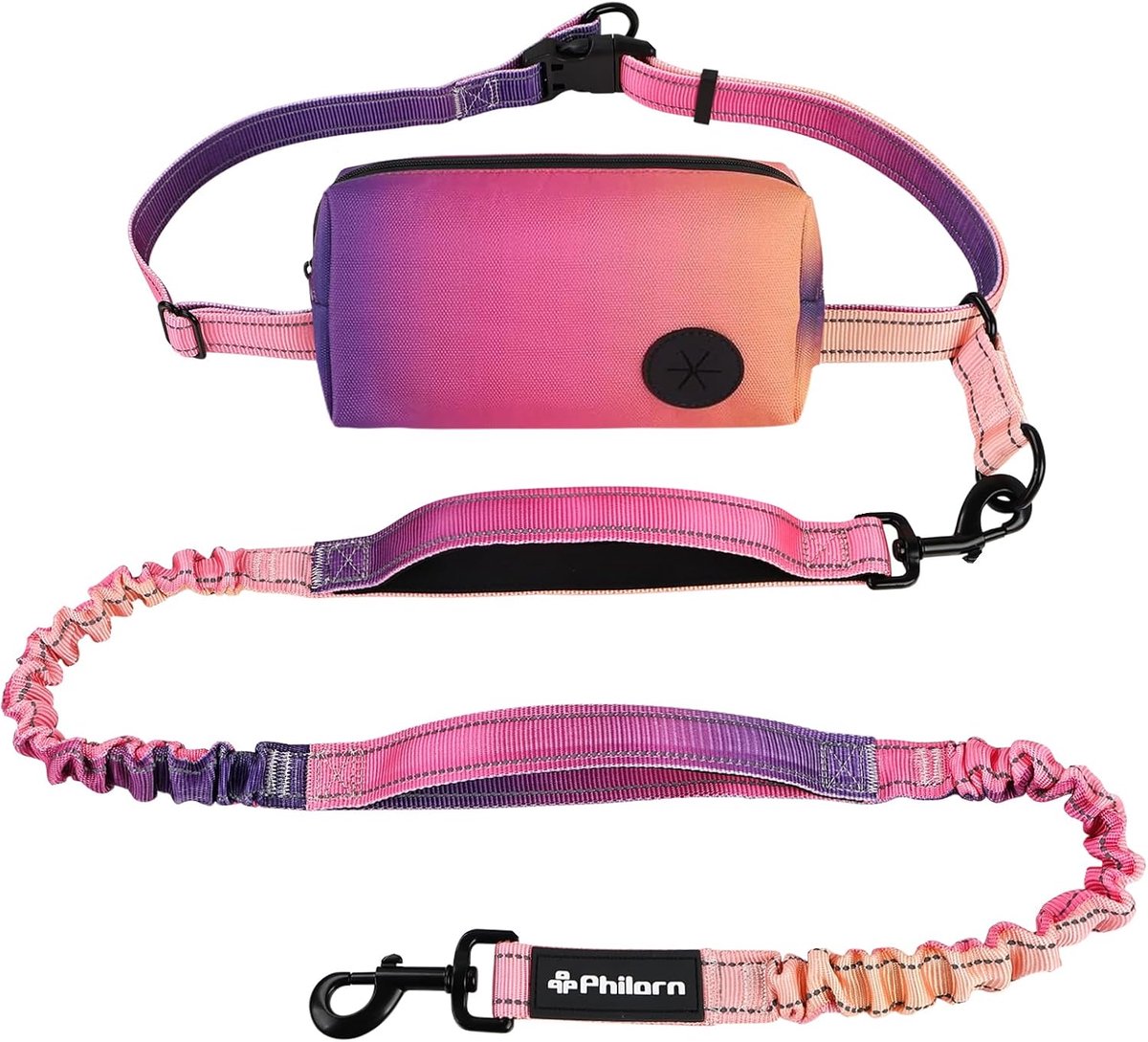 Thijox - Handsfree Hondenriem met Verstelbare Heupriem voor Middelgrote en Grote Honden, Duurzame Bungee, Joggen, Wandelen met Dubbele Handgrepen, Ver