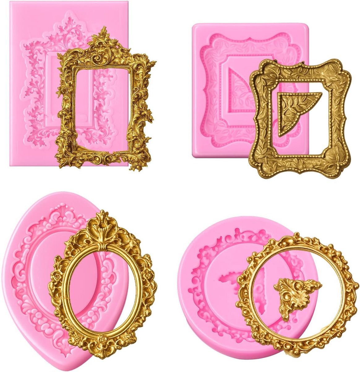 SnelShoppen - 4-delige Barokke Foto Lijst Silicone Mallen - Vintage Frame Vormpjes voor Fondant en Taartdecoratie - Hoogwaardige Silicone Moulds voor
