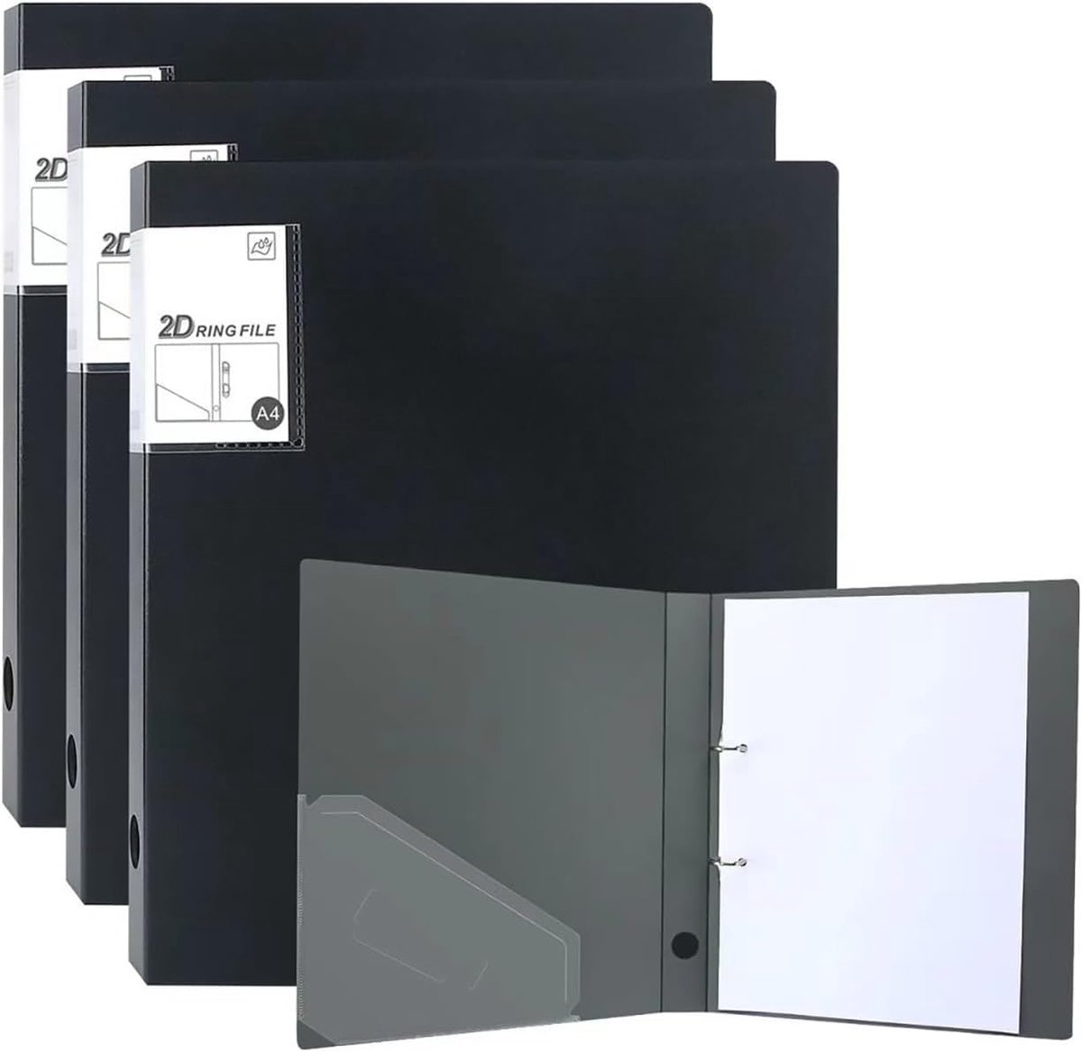 SnelShoppen - Ring Binder A4 4-pack - 2 Ring Binders met 2D Ringen - 35 mm Rugbreedte - Zwart - Ideaal voor Documenten, School, Kantoor, Archiveren