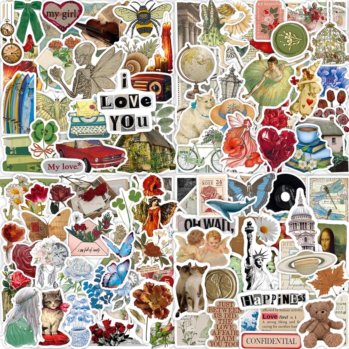 SnelShoppen - 200 Vintage Stickers Set - Retro Decoratieve Stickers - Waterdichte Vinyl Stickers voor Laptop, Mobiele Telefoon, Scrapbook, Waterfles,