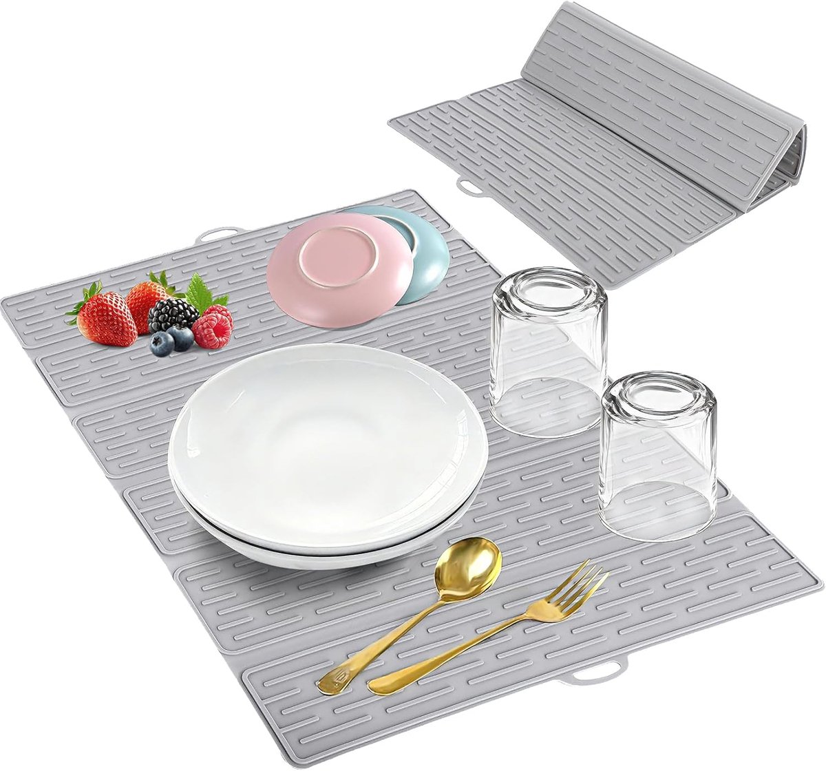 SnelShoppen - Silicone Draining Mat 50x40 cm - Antislip Droogmat Grijs - Hittebestendig en Vouwbaar - Voor Servies, Pannen en Keukenbescherming
