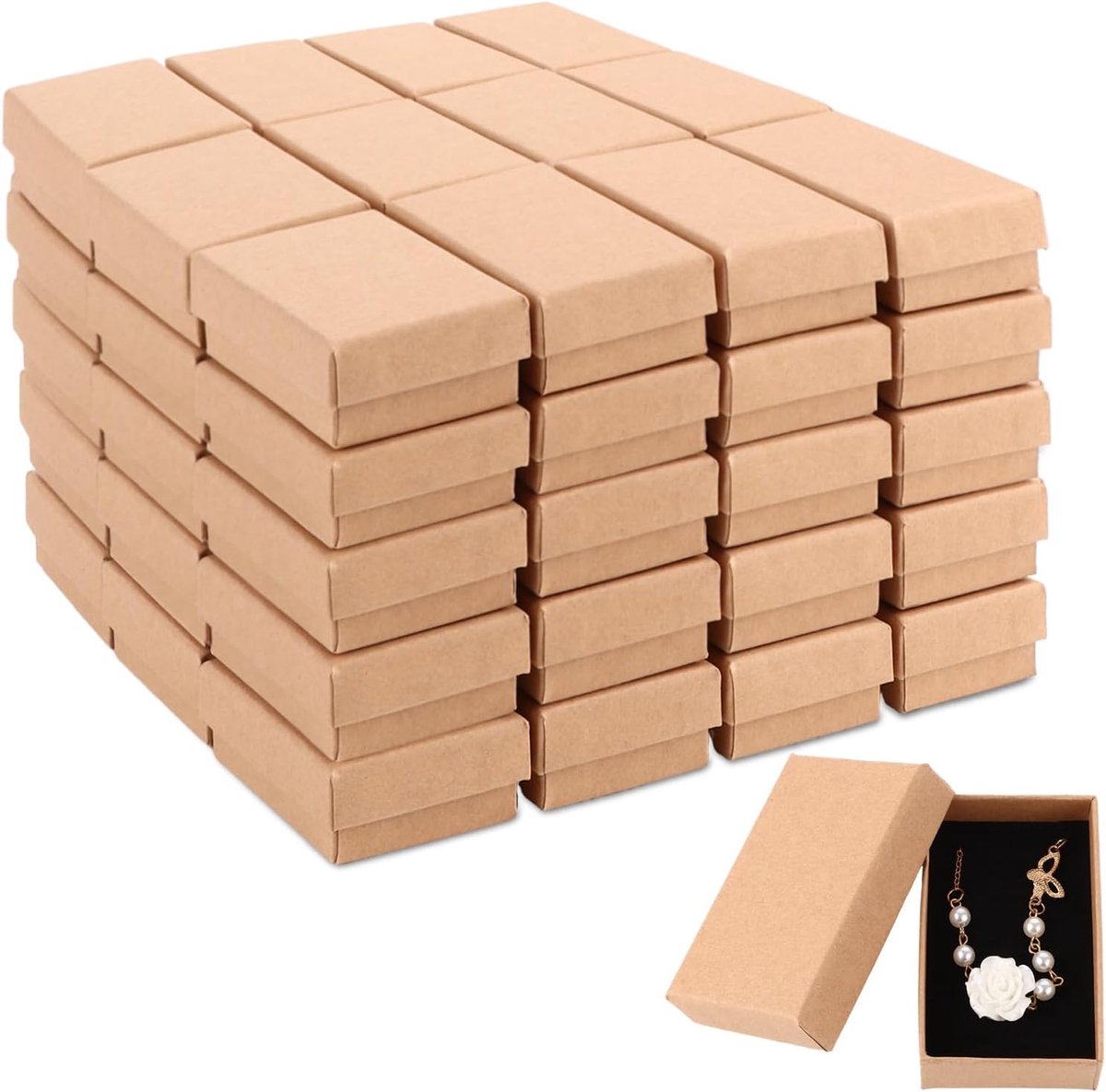 SnelShoppen - 48 Stuks Kraft Bruine Matchdozen Leeg 8 x 5 x 2.5 cm Kartonnen Dozen met Deksel, Cadeau Doos voor Sieraden, Ringen, Armbanden, Oorbellen